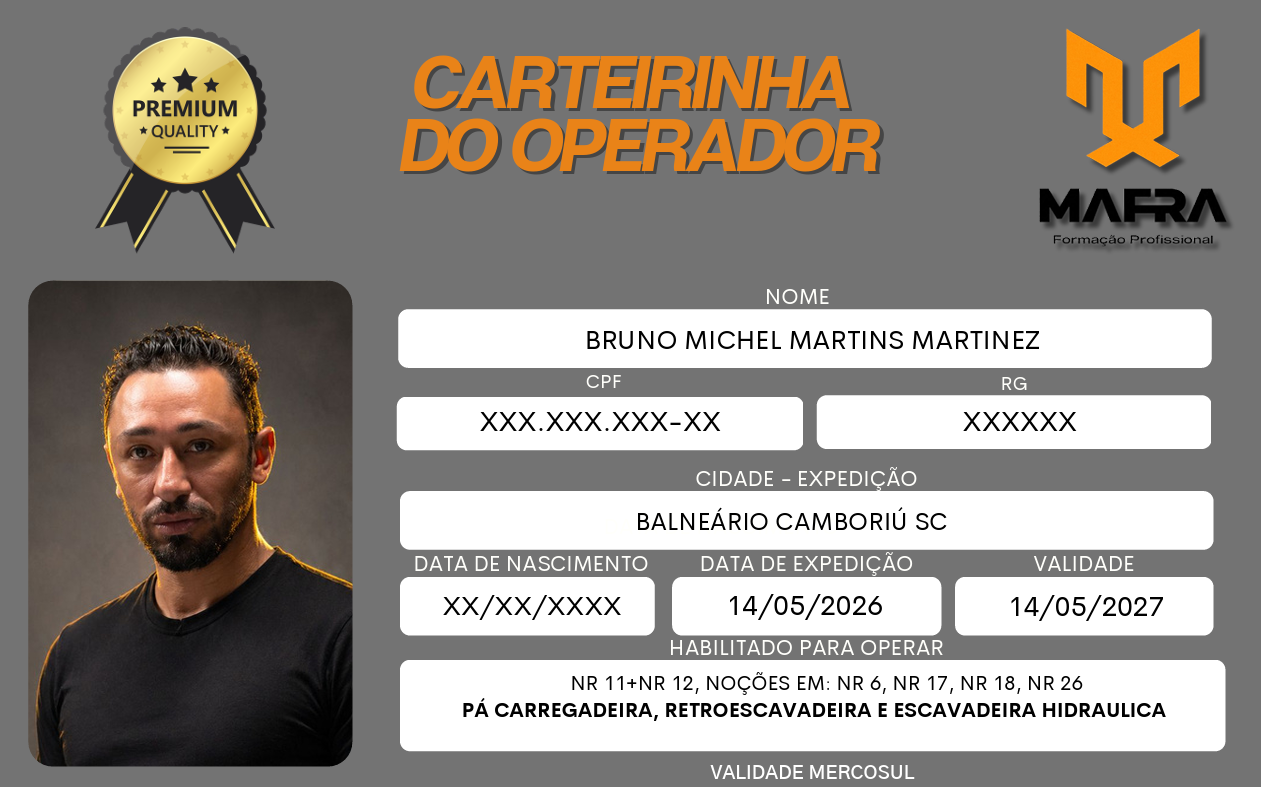Carteirinha do operador Mafra