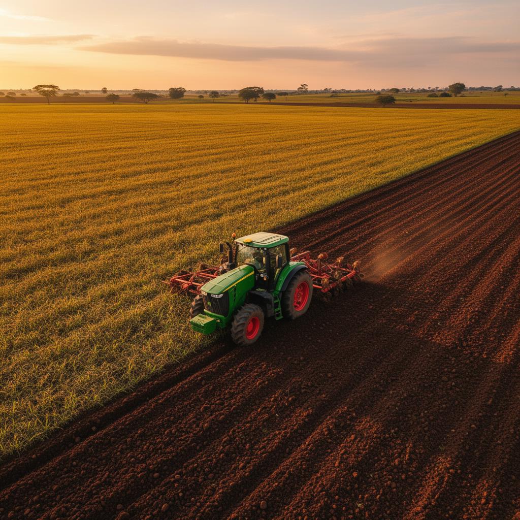 Trator trabalhando em campo agrícola