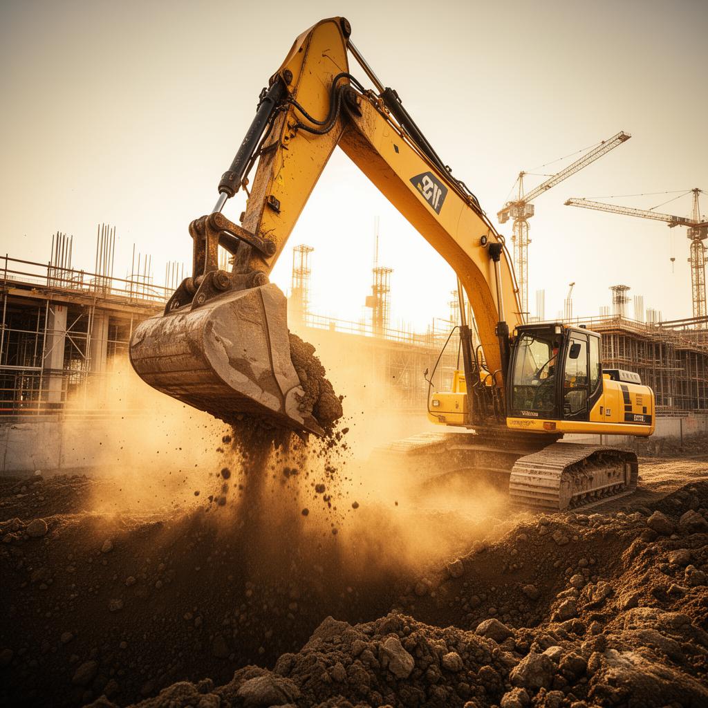 Escavadeira em ação no canteiro de obras